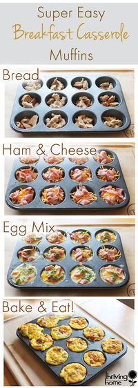 Easy Breakfast Casserole Muffins Recipe. I couldn't believe how simple these are to put together. I love that I almost always have the ingredients on hand too. Great breakfast recipe for kids.