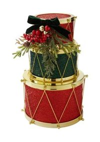 Bright and festive colors add a merry touch to your holiday dcor with this lovely drum decoration from Biltmore. | Biltmore 3 Tier Decorative Drum Stack Decoration