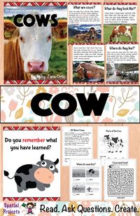 Check out this All About Cows nonfiction unit for your 1st, 2nd, or 3rd grade students. You will get a book with text features, worksheets, lap book assembly guide, and craft pattern. Also included is a booklet which contains graphic organizers and writing activities. The activities include identifying the main idea and supporting details, note-taking, filling up a K-W-L chart, opinion writing, expository writing, story writing, tracing, drawing, and coloring. Fun Farm Animal Activity!