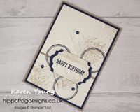 Birthday Card. Handmade using Gallery Grunge Stamp Set, Swirly Frames Stamp Set, Itty Bitty Birthdays Stamp Set, Artisan Textures Stamp Set, Stampin' Blends, Everyday Label Punch, Linen Thread and Pearls from Stampin' Up! Visit www.hippofrogdesigns.co.uk for more Stamp-a-Stack projects and details on joining my team.