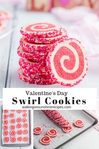 Valentine's Day Swirl Cookies are a pretty pinwheel cookie with colorful sprinkles on the outside that will bring a smile to anyone you serve these to!