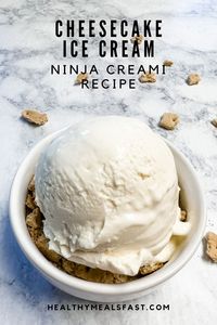 This homemade cheesecake ice cream recipe takes classic cheesecake ingredients and turns them into a frozen dessert. No powdered flavorings, just real ingredients in this low carb, healthy Ninja Creami protein ice cream recipe.