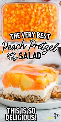 Crunchy, salty pretzels and sweet peaches combine to make this peach pretzel salad a must-make dessert year-round.