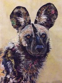 Wild dog textile embroidered art