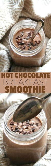 How does this sound? Try a hot chocolate breakfast smoothie tomorrow for breakfast! So  smooth, creamy and sure to keep you satisfied for hours! This warm and comforting vegan smoothie will knock out those chocolate cravings while providing you with a balanced breakfast or snack. Get the healthy recipe right here!