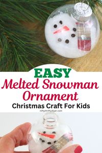 Melted Snowman Ornament- Create a fun and unique holiday craft with this Melted Snowman Ornament! Perfect for kids and adults alike, this DIY Christmas project adds a fun touch to your Christmas tree. Using simple materials like a clear ornament and epsom salts, you'll craft a snowman that's "melted" into a cute, festive decoration. This easy Christmas craft is a great way to get into the holiday spirit with family. Make your own handmade ornament and add a personal touch to your Christmas decor this year!