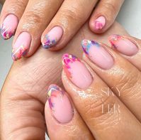 🍑🦋🌸 | abstract marble swirl french tips with gold flakes #nails #nailart #nailpolish #nailsofinstagram #frenchnails #marblenails