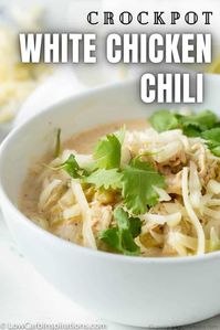 Loaded with flavor, chicken, chiles, and more...this Crockpot Keto White Chicken Chili Recipe is the perfect simple keto dinner idea to make on a cool weather day! Easy to throw in before work and have dinner ready when you walk in the door...this recipe has it all!