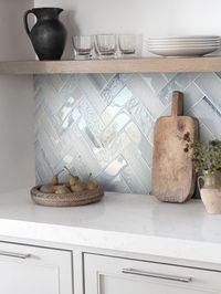 Blue Textured Glass Herringbone Mosaic Tile – BA5507