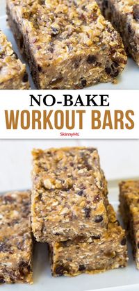 This simple, no-bake workout bar recipe includes fiber-rich complex carbohydrates, such as oats and raisins, combined with protein powder and peanut butter. #nobake #healthysnack