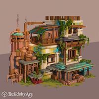 A Minecraft jungle styled home with steampunk details. Now available on my Patreon as a Tier 1 Build!