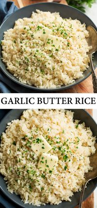 Garlic Butter Rice is made with basic long grain white rice, fresh garlic, a fair amount of rich butter, and chicken broth for extra flavor. Easiest rice recipe! Recipe on cookingclassy.com.