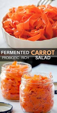 Lacto Fermented Carrot Salad Recipe - an easy and healthy Paleo, Whole 30, And Vegan Carrot Salad made with fermented shaved carrots and a mix of spices. A probiotic-rich, tangy and fragrant carrot salad that can be served as a side dish or topping with your lunch or dinner.