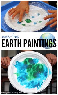 With Earth Day coming up on April 22, these mess-free Earth paintings would be a great craft to do with young children this year. Or do make these any time of the year as part of your geography studies. #geography #artsandcrafts #EarthDay #toddlers #preschool #kinder #kindergarten #ece #sensoryplay #sensoryart #giftofcuriosity || Gift of Curiosity