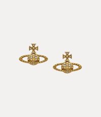 The Mayfair Bas Relief earrings return this season with gold-tone plating and glistening crystal embellishments. The piece features an orb-shaped silhouette, synonymous with the house's vision of launching tradition into the future, complete with stud details, symbols of non-conformity – following Vivienne’s signature punk approach.