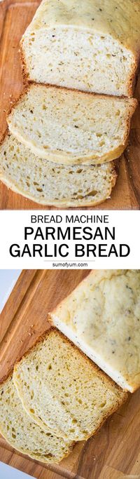 Bread Machine Garlic Bread comes out so moist and flavorful that you can eat it plain, no butter required! It is cheesy, herby, garlicky and buttery right out of the pan. This parmesan garlic bread is also great for making sandwiches and paninis or pairin