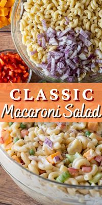 This Simple Macaroni Salad Recipe is filled with all the classic ingredients, tossed in a creamy sauce and perfect for summer potlucks and parties!