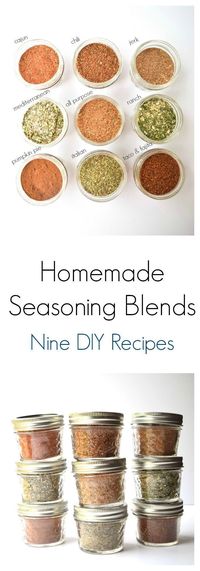 Homemade Seasoning Blends - Nine DIY Recipes - Add great flavor to your food and save money with these simple to make seasoning blends! Make great gifts too! | tastythin.com