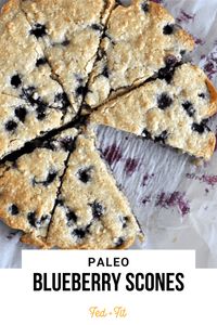 Paleo Blueberry Scones feature a fluffy cashew flour and arrowroot starch base mixed with fresh blueberries and real maple syrup for the perfect healthier breakfast treat!