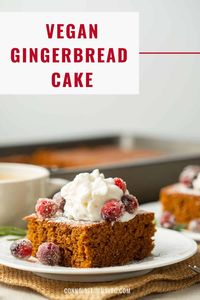 This vegan gingerbread cake is perfect for the holidays! Flavored with molasses, ginger and spices, it's absolutely delicious and super easy to make.