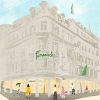 exterior illustration of fenwicks with shoppers by illustrator megan st clair