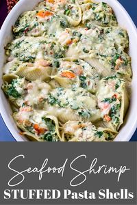 These Creamy Seafood Stuffed Shells are the perfect pasta dish for your weeknight dinner or meal prep. This meal is loaded with crab meat, shrimp, lobster, and drizzled with a decadent cream sauce and gooey cheese.