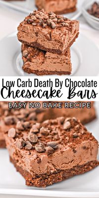 Low Carb No Bake Death By Chocolate Cheesecake Bars - If you love chocolate, then make these! Low-Carb Death By Chocolate Cheesecake Bars are so rich, you can only eat one!