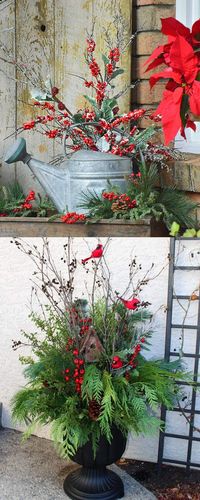 How to create colorful winter outdoor planters and beautiful Christmas planters with plant cuttings and decorative elements that last for a long time! - A Piece of Rainbow