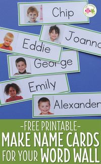 Kids love seeing their name cards up on your classroom word wall. Make your own name cards with the free templates and directions in this article. The name cards can also be used for many literacy activities and games. They are perfect for kids in preschool, pre-k, and kindergarten classrooms. word wall preschool, bulletin boards, free printables, word wall ideas, pre-k word wall