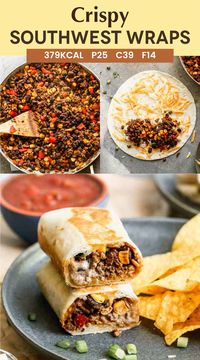 Enjoy these easy Crispy Southwest Wraps, perfect for a quick and healthy dinner. Made with seasoned ground beef, rice, black beans, corn, bell peppers, and onion, these wraps are not only delicious but also macro-friendly and high in protein. Ready in less than 30 minutes, they are ideal for meal prep and family dinners. Simple to make and satisfying for everyone, these wraps are a great addition to your healthy dinner ideas. Try them tonight for a tasty meal!