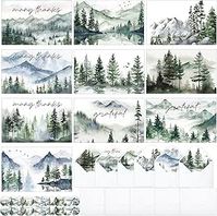 Yinder 36 Pcs Watercolor Forest Thank You Cards with Envelopes Stickers Bulk 4 x 6 Inch Watercolor Forest Mountain Greeting Note Card Employee Recognition Blank Gift Card for Holiday Birthday Wedding