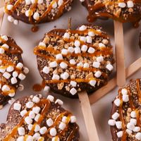 The best of summer and fall in one dessert. #smores #apples #applepops #smoresdesserts #falldesserts #easydesserts #smoresrecipes #delish