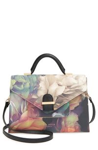 Pillowy blossoms paint this sharply structured tote bag with vintage-inspired, ladylike appeal.