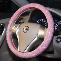 Carwales Car Steering Wheel Cover Pink for Women Girls Cute Bling Accessories 15 Inch Universal Colorful Crystal Rhinestone Diamond Rainbow Anti-Slip Wheel Protector