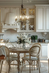 Utilize soft pastels, floral motifs, and elegant woodwork to design a kitchen with French provincial charm. This refined yet homely style offers a welcoming ambiance. Click for more ideas on French provincial kitchens.