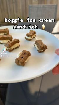 Easy Doggie Ice Cream Sandwiches. In a bowl, mix plain greek yogurt with natural peanut butter. Add mixture between 2 Jiminy's Peanut Butter & Blueberries Cookies. Freeze for 1 hour+ Your dog will love these!