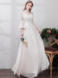 In Stock:Ship in 48 Hours White High Neck Chiffon Casual Wedding Dress#Spring#Spring2019#Springcheap#Springproduct#kemedress#Springtoday#2019springfashion#2019springtrends#2019springcolor#springdress#summerdress