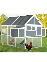 YODOLLA 84”Large Chicken Coop, Outdoor Wooden Hen House Poultry Cage for 8-10 Chickens Walk in Chicken House with RunI discovered amazing products on SHEIN.com, come check them out!