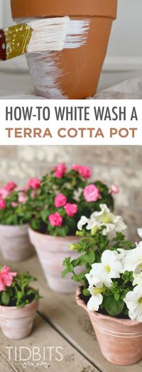 Blogger Tidbits shows you how-to whitewash terracotta pots for a simple and easy, yet effective, front porch makeover. The best part about this DIY project idea is that it uses supplies you already have on hand!