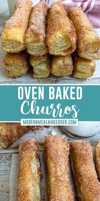 Easy baked churros are so simple to make and are impossible to resist. Flaky puff pastry dough baked to perfection, rolled in butter and cinnamon and sugar, and take less than 15 minutes to make. These churros will be a hit with your your family.