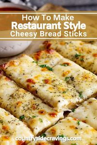 Learn how to make Cheesy Bread Sticks like your favorite restaurant! These golden, gooey breadsticks are loaded with melted cheese and seasoned to perfection, ideal for appetizers or a side dish.