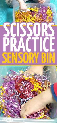 A cutting practice sensory bin that's a perfect way to entertain your preschooler and drink that coffee! This occupational therapy idea and scissors practice activity for preschoolers is perfect for preparing for kindergarten, or just to keep young kids busy.