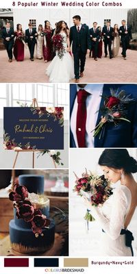 8 Winter Wedding Color Combos for 2018 - No.2 Burgundy, Navy and Gold #colsbm #weddings #weddingideas #burgundy