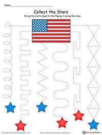 **FREE** Trace the Pattern to Collect the Stars in Color Worksheet. Practice tracing patterns and help your child develop their fine motor skills in this pre-writing patriotic printable worksheet.