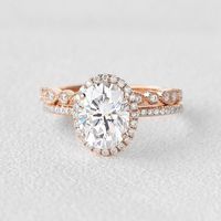 2.0ct Oval Moissanite Pave Vintage Halo Ring Set 2pcs - Olivia