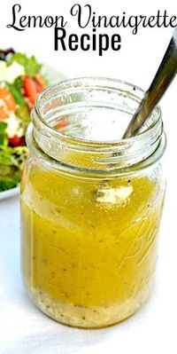 Lemon Vinaigrette recipe is a favorite on salads but also great for marinating chicken, fish or shrimp. Super simple to make from Serena Bakes Simply From Scratch.