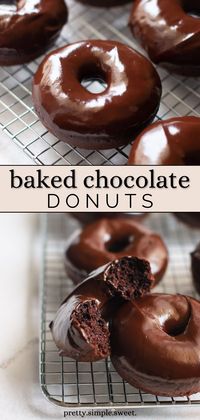 Moist and fluffy chocolate glazed donuts that are baked, not fried. They’re glazed with a thick chocolate glaze and are perfect for any chocoholic craving something extra indulgent! You're going to love these baked chocolate donuts from scratch! | baked chocolate donuts glaze | baked chocolate glazed donuts recipe | baked cake donuts with chocolate glaze