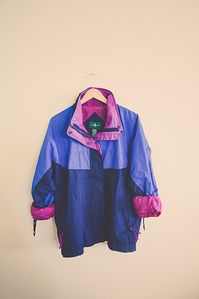 90's Windbreaker Navy blue Periwinkle Magenta Purple Jacket Coat Women's XL Hipster Preppy Style Active wear Sports Parachute 80s Club by 7CitiesVintage on Etsy