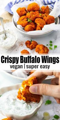 These cauliflower buffalo wings with vegan ranch dip are the perfect vegan comfort food! They make such a great snack or appetizer as well! Find more vegan recipes at veganheaven.org!