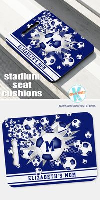 ad: Cool seat cushion for a soccer mom with soccer balls and star shapes | many more color combinations are available #soccerseatcushion #soccermomgifts #soccerballblowout